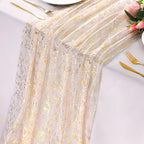 Snowkingdom 10 Pack 10ft Gold Table Runners, Sheer Chiffon Tulle Cheesecloth Sequin Glitter Metallic, Golden Centerpieces Table Decorations for Party Wedding Christmas Birthday Bridal Baby Shower by Snowkingdom