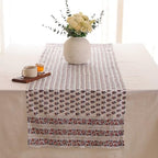 Hand Block Printed Cotton Table Runner, Machine Washable Cotton Runner, Boho Floral Centerpiece Accent for Dining Tables and Buffet Cabinets, 16x70 Inches - Blue & Red - Image 3