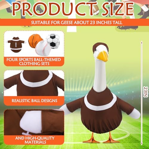 Abbylike 4 Set Football Porch Goose Outfit Lawn Baseball Goose Costume Rugby Basketball Porch Game Day Clothes for 23" H Statue Patio Yard Party Celebrations Decor - Image 3