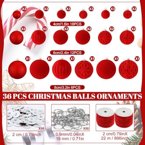 36 Pcs Christmas Balls Ornaments for Ceiling, Red Velvet - Image 2