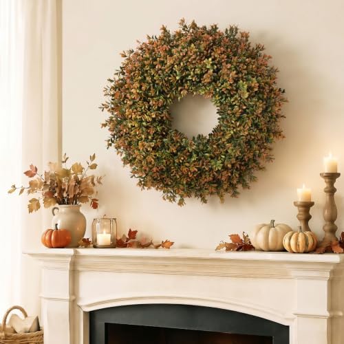 Waipfaru 2 Pcs 26'' Fall Boxwood Wreath for Front Door Decor, Orange - Image 6