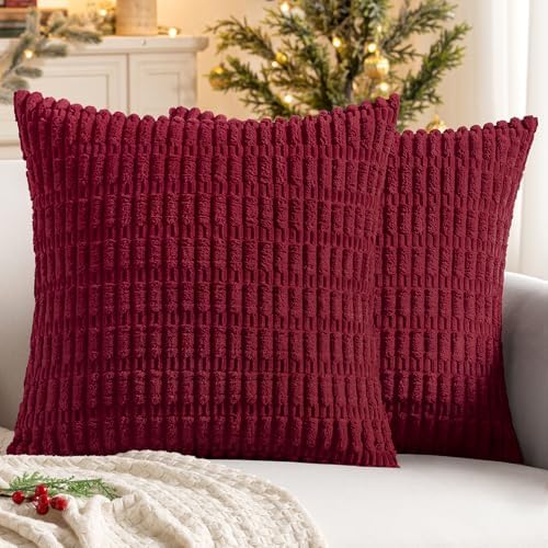 MIULEE Christmas Euro Sham Corduroy Decorative Throw Pillow Covers 24x24 Burgundy by MIULEE