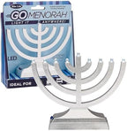 Rite Lite Go Mini Metallic Electric Menorah - LED Battery/USB Powered Chanukah Jewish Holiday - Office Car Home Decorations Judaica Hanukkah Gifts, Push Button Multi Light - Silver by RiteLite