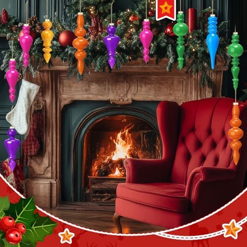 Soaoo 6 Pcs 6.3 in Neon Colors Mercury Glass Finial Christmas Ornaments - Image 4