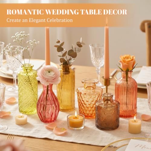 15 Pcs Amber Glass Bud Vases Bulk, Vintage Small Flower Vase Set - Image 4