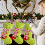 6 Pieces Green Christmas Stocking 18 Inches Large Green Knitted Stocking with Scarf Xmas Hanging Stocking Decorations for Fireplace Christmas Holiday Party Decoration Family Stockings - Image 2