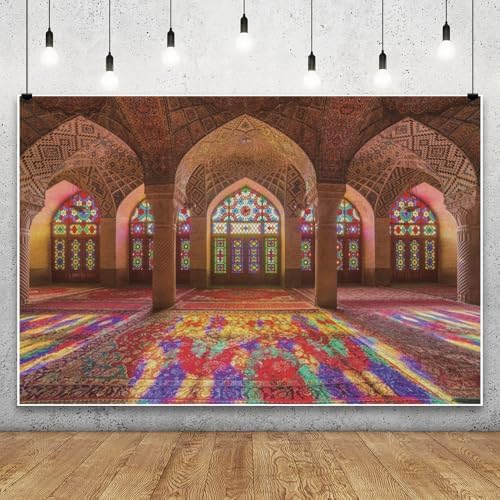 Leowefowa Moroccan Photo Backdrop 8x6.5ft Vinyl Vintage Medieval Palace Backdrop Pink Mosque Great Hall Columns with Arches Arabian Background for Birthday Party Decor Wedding Decor by Leowefowa