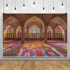 Leowefowa Moroccan Photo Backdrop 16x7ft Vinyl Vintage Medieval Palace Backdrop Pink Mosque Great Hall Columns with Arches Arabian Background for Birthday Party Decor Wedding Decor by Leowefowa