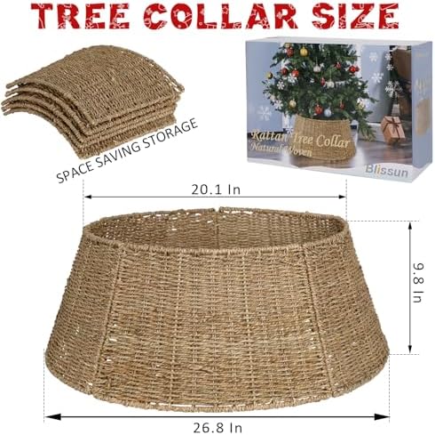 Blissun Christmas Tree Collar, 26.8" Rattan Farmhouse Christmas Tree Ring, Natural Woven Rustic Christmas Tree Skirt (Nature, X-Large) - Image 2