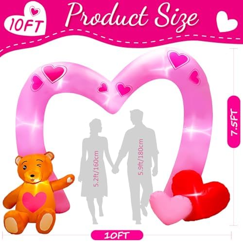 AerWo 10FT Valentines Day Inflatables Outdoor Decorations, Heart Shaped Archway Inflatables Valentines Blow Up Yard Decorations with Build-in LED Lights for Party Lawn Anniversary Wedding Decor - Image 2