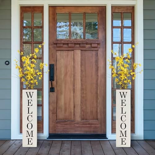 Glitzhome Sets 2 Wooden Welcome Porch Sign, Rustic Double Sided Box-shaped "WELCOME, HOME" Porch Sign for Front Porch Decor, White, 30"H - Image 7