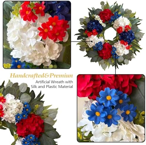 WANNA-CUL 24 Inch Patriotic Labor Day Wreath, Red White Blue - Image 5