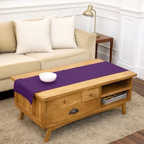 Solino Home 100% Linen Table Runner Purple, Classic Hemstitch 14 x 48 in by SolinoHome