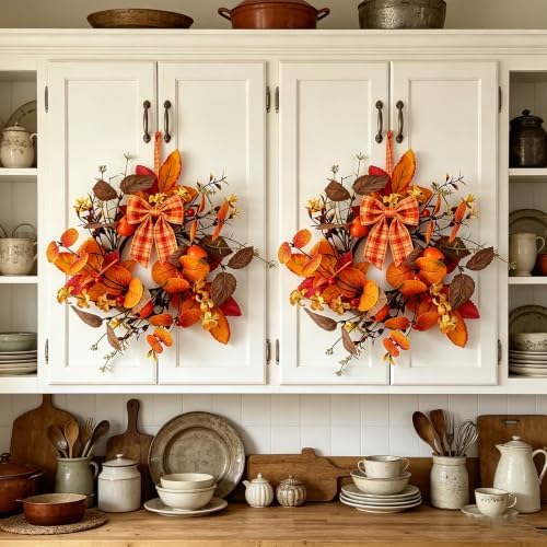 4 PCS Fall Candle Ring Wreaths Artificial Autumn Eucalyptus Candle Wreath with Leaves Berries Flowers Thanksgiving Farmhouse Harvest Wreath Candle Holder for Pillar Candles Table Centerpiece Decor - Image 7