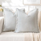 MIULEE Light Blue Striped Euro Decorative Throw Pillow Covers, 22x22 by MIULEE