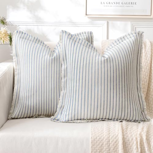 MIULEE Light Blue Striped Decorative Throw Pillow Covers, 20x20 by MIULEE