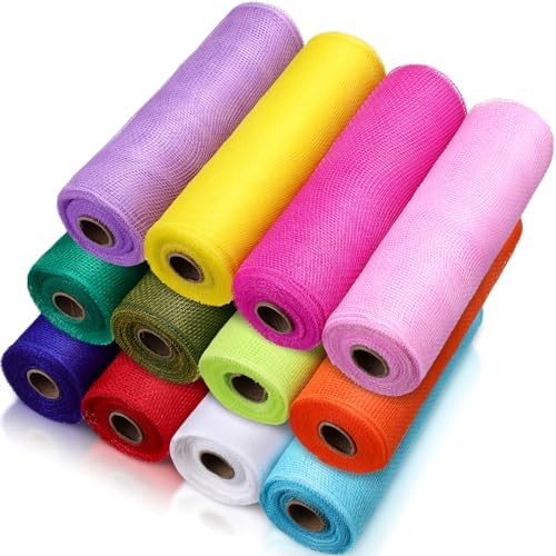 Timgle 12 Rolls Easter Deco Mesh Ribbon for Wreath Making 6 Inch x 30 Feet Each Roll Poly Metallic Foil Deco Mesh Ribbons for DIY Crafts Easter Christmas Spring Summer Party Decor (Fresh Color) by Timgle