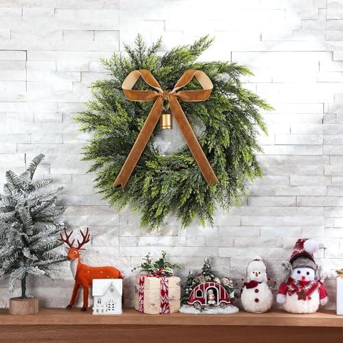 20 Inch Artificial Cedar Wreath Christmas Wreath for Front Door - Image 5