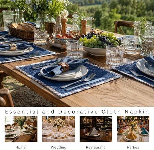 FINGERCRAFT Cloth Napkins Set of 12, 100% Cotton, 20x20 Inch, Denim Blue - Image 5