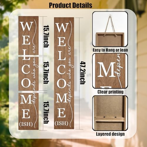 Welcome Porch Wooden Sign Decor,Rustic Porch Standing Decorative Signs,Vertical Plaques for Front Door,Farmhouse Outdoor Indoor Welcome Decoration-47.2"H（Brown） - Image 3