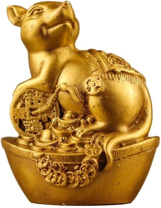 Brass Rat Statues Chinese Feng Shui Zodiac Statue Small Lucky Figurine Animal Sculpture Ornament for Home Office Decor (Rat) by Unknown