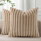 Pallene Faux Fur Decorative Throw Pillow Covers 16x16 Set of 2, Khaki by PALLENE