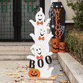 Glitzhome 37.5'H Halloween Wooden Stacked Ghost Porch Sign, Farmhouse Ghost Standing Decor with Base, Rustic Welcome Sign for Home Party Decor by Glitzhome