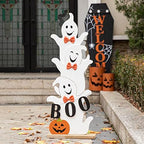 Glitzhome 37.5'H Halloween Wooden Stacked Ghost Porch Sign, Farmhouse Ghost Standing Decor with Base, Rustic Welcome Sign for Home Party Decor by Glitzhome