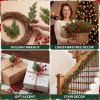 500 Pcs Artificial Christmas Snow Pine Branches with Red Berry Stems 10.6" Snowy Faux Greenery Pines Christmas Picks and Sprays Fake Foliage Pine Needle Picks for Wreaths Garland Home Decor - Image 7