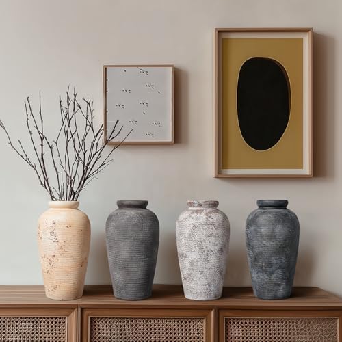 Rustic Vase, 11 inch Large Terracotta Flower Vase, Farmhouse Ceramic Pottery, Distressed Farmhouse Decor for Living Room, Shelf, Entryway, Room Decor, Black Bronze - Image 5