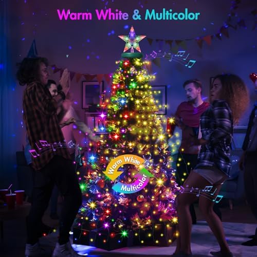 Christmas Tree Lights with Star Topper, 410LED Christmas String Lights with Ring for Tree, 6.6FT x 16 Lines Fairy Lights with 11 Modes for Indoor Outdoor Xmas Tree Decor, Warm White & Multi-Colored - Image 2