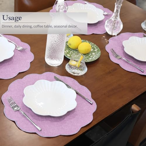 AHHFSMEI Round Faux Linen Placemats Set of 8 Heat Resistant Non-Slip Stain Proof Table Mats for Kitchen Dining Elegant Decor Place Mats (8, Purple) - Image 4