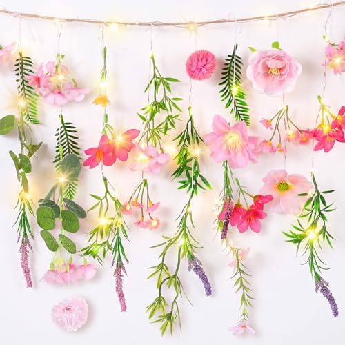 Suncalla 5.6 ft Wildflowers Hanging Garlands with LED Lights Artificial Flower Wall Decor Fake Rustic Floral Vines Rose Eucalyptus Daisy Backdrop Set for Ceiling Farmhouse Wedding Home Garden(Cute) by Unknown
