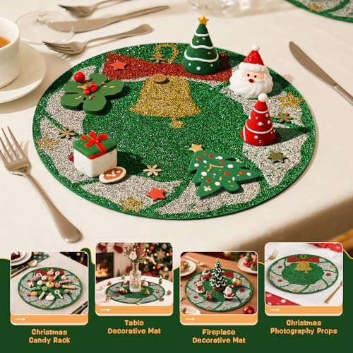 15" Christmas Rhinestones Placemats Set of 4, Green Wreath - Image 5