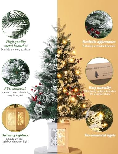 3ft Prelit Snow Flocked Christmas Tree with Light Up Snowflake Box Base - Image 5