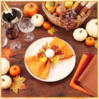 LemonRoad 36 Pcs Cloth Napkins and Napkin Ring Holders, Reusable Fabric for Table Decor Banquet Holiday Dinner Party Supply(Orange,White, Burgundy, Coffee,Fall) - Image 2