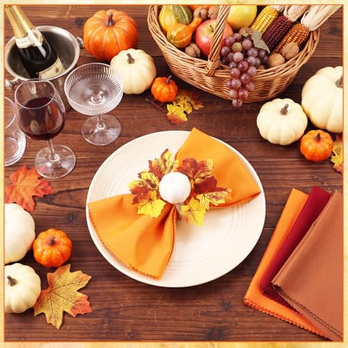 LemonRoad 36 Pcs Cloth Napkins and Napkin Ring Holders, Reusable Fabric for Table Decor Banquet Holiday Dinner Party Supply(Orange,White, Burgundy, Coffee,Fall) - Image 2