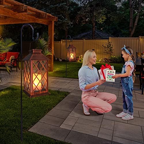 [2 Pack] TAKE ME 14" Solar Lantern Outdoor Garden Hanging Lantern Waterproof LED Flickering Flameless Candle Mission Lights for Table,Outdoor, Mothers Day Gifts Mom Wife - Image 3