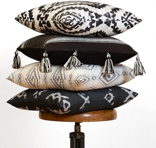 Black & White Decorative Throw Pillow Covers, Set of 4, 18x18 Inch Geometric Ikat Textured Accent Pillow Cover 4 Pack - Image 5