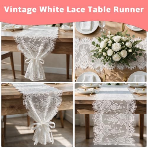 12 Pcs White Lace Table Runner,14x120Inch Vintage Wedding Home Decor Runner - Image 6