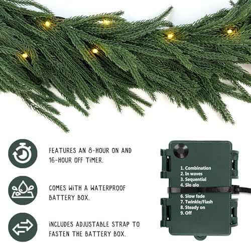 6ft Christmas Garland with Lights, Norfolk Pine Garland, Realistic - Image 6