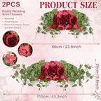 Suncalla 2 Pcs Artificial Peony Eucalyptus Floral Swag for Arch, Red - Image 2