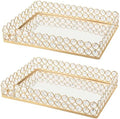 2 Pcs Gold Metal Crystal Mirror Tray - 11.2"x8.1" Table Centerpieces Tray, Multi-Functional Display for Flowers/Cupcakes/Jewelry, Vanity Organizer & Wedding Dessert Table Accent by kehail