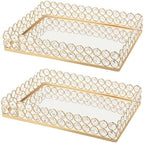 2 Pcs Gold Metal Crystal Mirror Tray - 11.2"x8.1" Table Centerpieces Tray, Multi-Functional Display for Flowers/Cupcakes/Jewelry, Vanity Organizer & Wedding Dessert Table Accent by kehail