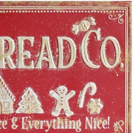 30" Vintage Metal Christmas Wall Sign - Gingerbread Co. Rustic Wall Mount Holiday Decor Distressed Wall Hanging Iron Painting Plaque Christmas Wall Art for Home Mantel Porch Bakery (Red#3) - Image 7