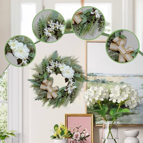 Petalivebloom 22-Inch Eucalyptus Wreath with Lace Bow for Front Door - Image 3