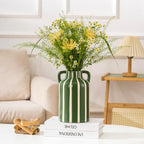 Ceramic Vase with Handles, Modern Farmhouse Striped Decorative Vase, 9.1" Art Deco Tall Flower Vases for Pampas Grass, Shelf Decor, Dining Table Centerpiece, Living Room Home Decor (Sage Green) - Image 3