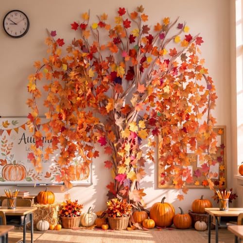 Yinder 41 Pcs Autumn Tree Decorations Set for Classroom Room Include Artificial Maple Garlands and Vines Maple Leaf Cards with Kraft Paper Tape for Fall Classroom Home Room Party Indoor Outdoor Decor - Image 6
