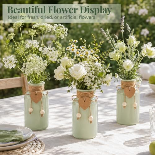 TBWIND Mason Jar Vases for Centerpieces, 12PCS Sage Green Glass Flower Vase - Image 6
