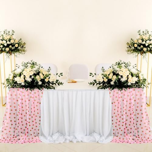 8 Pcs Strawberry Table Runner 29x70 Inch Pink Sheer Party Decor - Image 6